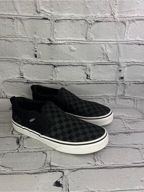 Vans Asher Kids Black Checkerboard Slip-On Sneakers